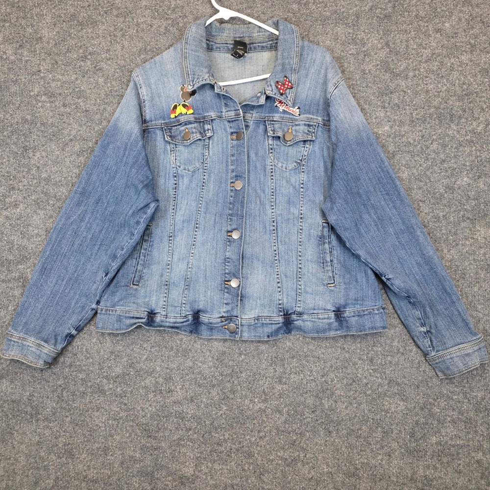 Disney Denim Jacket Women Size 3 Blue Jean Minnie Mouse Stretch Trucker Coat